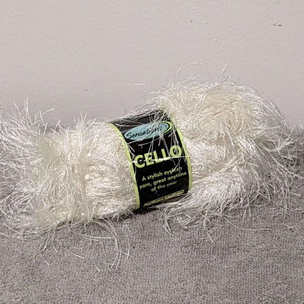 YARN Polyester White Cello Furry Fuzzy Soft Sensations DISCONTINUED FULL SKEIN